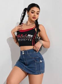 SHEIN EZwear Women's Casual Washed Denim Cargo Mini Skirt Shorts - Medium Wash - View 7