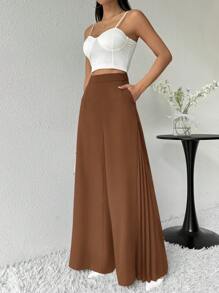 Modelyn Women's Solid Color Loose Wide-Leg Simple Casual Trousers - Coffee Brown - View 6