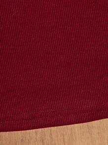 SHEIN Tween Girls Basic Solid Color Round Neck Short Sleeve Rhinestone Embellished Casual Top,Kids - Burgundy - View 5