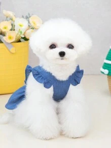 PETSIN 蓝色小号盖袖公主裙，配宠物牵引绳 - 寶藍色 - 查看 5