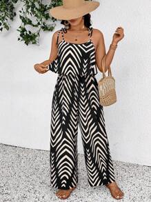 SHEIN Frenchy Plus Size Geometric Pattern Sleeveless Jumpsuit, Boho/Bohemian Casual & Vacation - Black - View 5