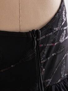 SHEIN Leap Crew Tween Girl Glamorous Asymmetric Shoulder Sequins Bow Splice A-Line Princess Dress, Suitable For Wedding Season And Parties - Black - View 9