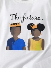 SHEIN 2pcs/Set Girls Cartoon Pattern Casual Streetwear Long Sleeve T-Shirt And Denim Skirt Set, Spring/Summer