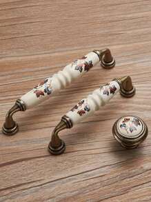 SHEIN 1 件复古乡村陶瓷抽屉、橱柜门把手、绿色/红色叶子橱柜拉手梳妆台厨房拉手，适用于家具复古乡村陶瓷抽屉、橱柜门家具把手