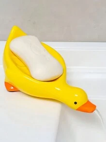 1pc Yellow Duck Shaped Soap Rack,Plastic Material, Suitable For Kitchen Bathroom Countertop Receiving Box, Non-Slip Drain Soap Box Container Bathroom Accessories Home Bathroom Decor Summer - Yellow - View 1
