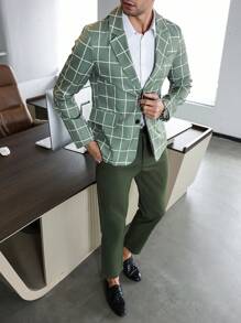 Manfinity Mode 男士西装套装包括夹克和裤子，简约时尚休闲日常穿着 - 彩色 - 查看 5