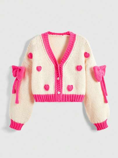 Kawaii Cardigan para mujer de talla grande con corazón y moño para el Día de San Valentín