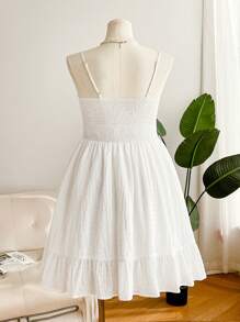 SHEIN Frenchy Plus Size Graduation Dress White Leisure Resort Textured Chiffon Waist Flare A-Line Cami Dress