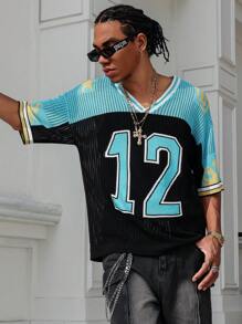 Manfinity EMRG Men's Numeric Pattern V-Neck Short Sleeve Knit Top - Multicolor - View 3