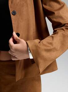 LYSMO Fashionable Vintage Casual Solid Color Suit Jacket - Brown - View 6