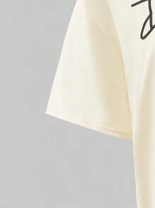 SHEIN Teen's 1pc Solid Color Minimalist Letter Logo Bow Decor Loose Casual Round Neck Short Sleeve T-Shirt