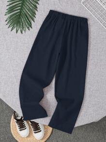 Pantalones informales tejidos de unicolor para niños preadolescentes - Azul Marino - Ver 4