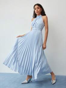 MOTF STUDIO FRILL NECK PLEATED DRESS