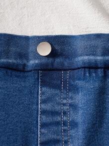 SHEIN Tween Girls Classic Elegant Fashion Medium Wash Blue Flared Jeans, Versatile & Comfortable For Outdoor Activities And Daily Matching, Spring And Summer - Blue - View 3