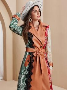 Almamuse Patchwork Fabric Design Trench Coat - Multicolor - View 7