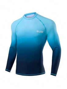 Manfinity Swimmode Men's Letter Print Raglan Sleeve Long Sleeve Surf T-Shirt,Hawaiian - Multicolor - View 1