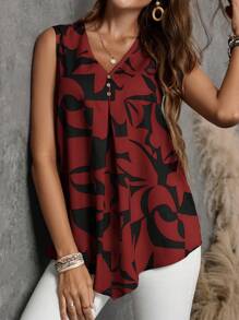 EMERY ROSE Women's Summer Sleeveless V-Neck Shirt With Geometric Pattern