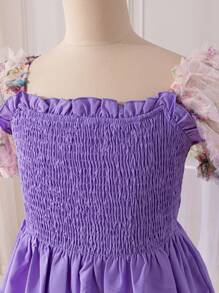 SHEIN 少女假期甜美泡泡袖女童套头衫 - 淡紫色 - 查看 7