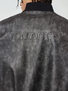 ROMWE MEN Grunge Punk Men's Retro Letter Embossed Bomber Jacket