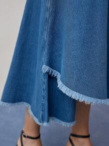MOTF STUDIO ASYMMETRICAL RAW HEM DENIM SKIRT - Blue - View 2