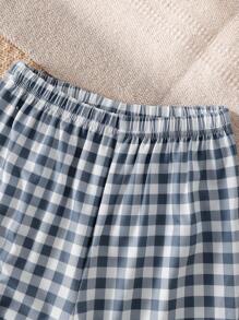 2 Pieces Set Young Boy Plaid Print Short Sleeve Top And Shorts, Casual & Comfortable Homewear Set - Multicolor - View 5