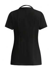 PopScrub Women's Moon Print V-Neck Short Sleeve Scrub Uniform Top - Multicolor - View 3