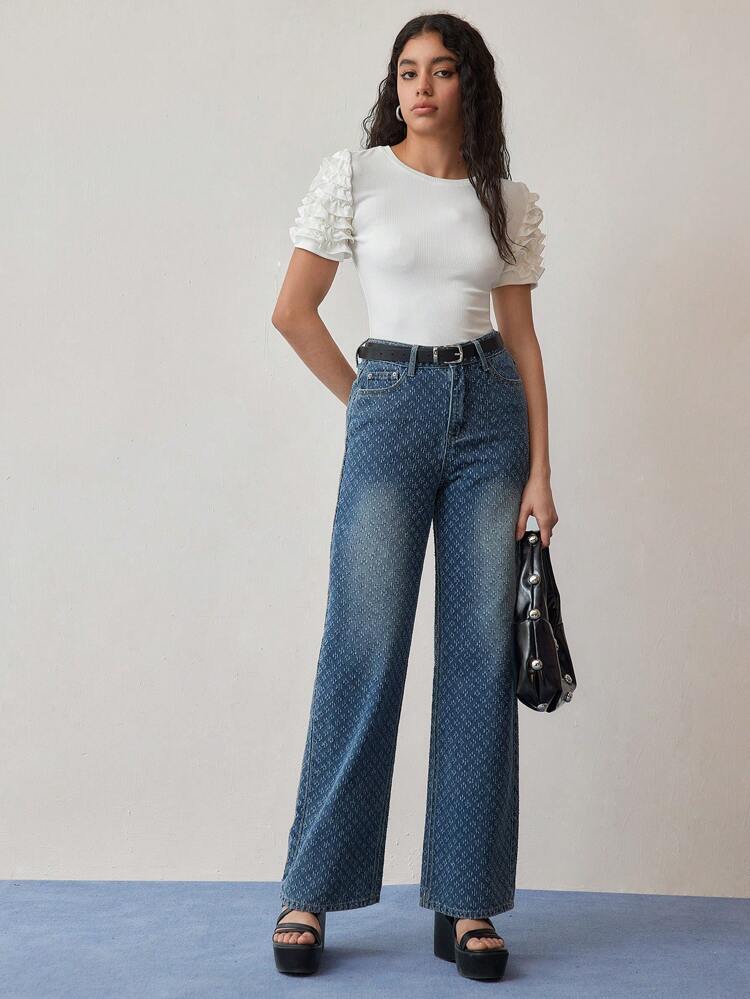 MOTF STUDIO FRILL TRIM SLIM FIT T-SHIRT