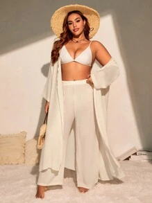 SHEIN Slayr CURVE Set de 2 piezas de cubrecuerpo básico casual, talla grande, para vacaciones en la playa de verano - Albaricoque - Ver 4