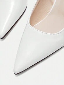 CUCCOO CURVES Sepatu Wanita Polos Minimalis Ujung Lancip Kasual Lebar Elegan untuk Pernikahan, Natal, dan Ukuran Lebar - Putih - View 6