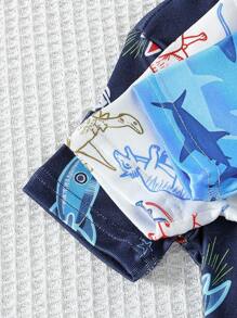 6pcs/Set Young Boy Cartoon Galaxy & Ocean Animal Print Snug Fit T-Shirt And Shorts Pajama Set