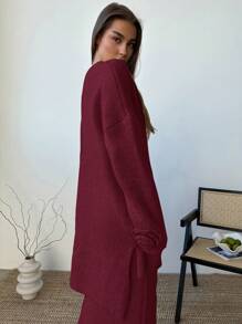 Aloruh Women's New Knitted Mid-Length Cardigan And Straight Hem Skirt Set, Versatile For Home And Outdoor, 2 Pieces Set