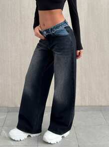 EURMUSE WOMEN WIDE LEG LOW WAIST JEANS - Medium Wash - View 4