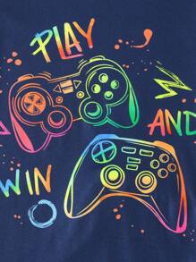 Teen Boy 4PCS Gaming Luminous Graffiti Print Snug Fit Round Neck Short Sleeve Top & Long Pants Pajama Set - Multicolor - View 7