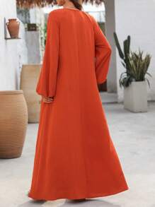 EMERY ROSE Đầm thường ngày dài tay buộc nơ phía trước màu trơn cho nữ - Rỉ Nâu - Xem 2