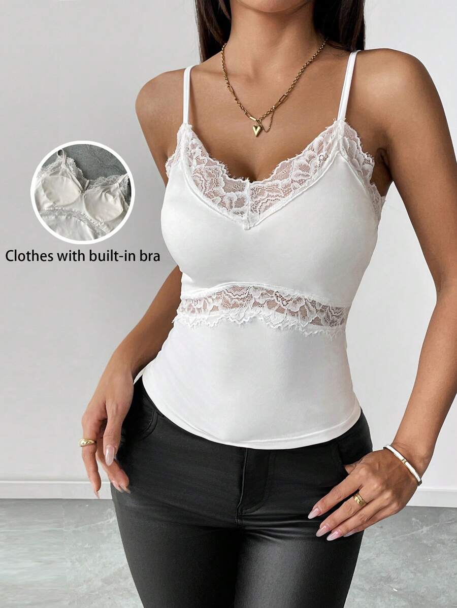 Chiquease Women Lace Padded Camisole - White - View 1