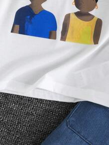 SHEIN 2pcs/Set Girls Cartoon Pattern Casual Streetwear Long Sleeve T-Shirt And Denim Skirt Set, Spring/Summer