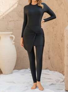 Swim Mulvari Women's Black Tankini Beach Outfit 3-Piece Set: Sports Tight Sexy Casual Swimsuit For Summer Beach Vacation - Black - View 7