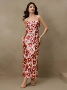 Anewsta Elegant Backless Spaghetti Strap Dress With Handmade Bead Embroidered Floral Decor, Suitable For Spring, Summer, Dating, Festival, Party - Orange - View 2