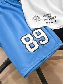 SHEIN 2 piezas Conjunto deportivo y casual para niño preadolescente - Camiseta gráfica suave y cómoda con estampado de letras y shorts con cintura elástica, apropiado para otoño, primavera, verano, versátil para uso diario, al aire libre, escuela, streetwear, fiestas y ocio