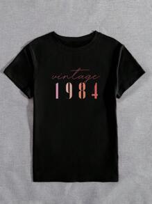 INAWLY 经典 1984 女士短袖休闲 T 恤，适合节日、周年纪念、派对场合、四季上衣 - 黑色 - 查看 3