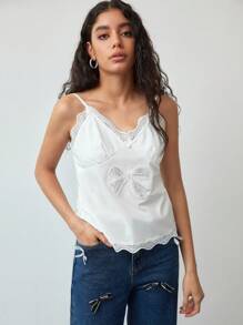 MOTF STUDIO DÉBARDEUR MOTIF NŒ UD PERLE EN DENTELLE CONTRASTÉ - Blanc - Voir 4