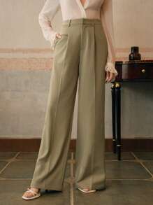 Anewsta 纯色直腿优雅现代高腰正装裤，适合度假和新年装