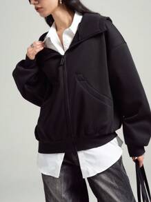 LYSMO Casual Solid Color Thermal Lined Hoodie, Autumn/Winter - Black - View 3
