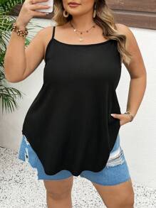 SHEIN CURVE+ Große Größen Damen Einfarbig Kühler Stoff Rückenfrei Weste