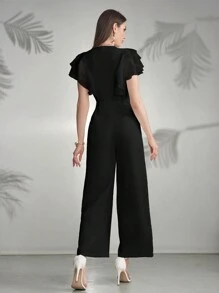 Modelyn Women's Solid Color Short Sleeve Casual Jumpsuit - Black - View 2