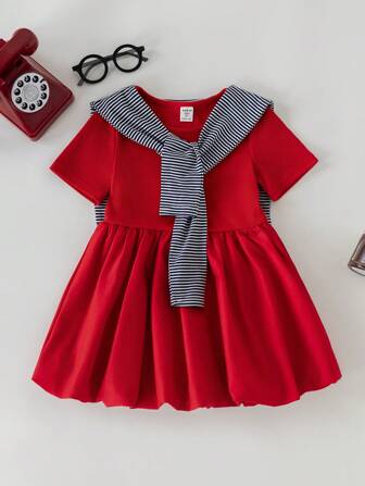 PrepCrw 年轻女孩春夏红色宽松束腰无袖梭织连衣裙