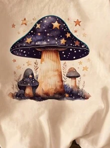INAWLY Áo thun cổ tròn tay ngắn in hình nấm thoải mái dễ mặc khi đi làm cho nữ - Màu vàng - Xem 3