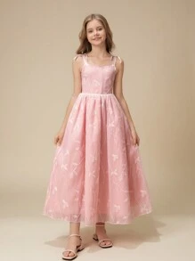 Váy dài dây mảnh màu hồng thanh lịch và quyến rũ dành cho bé gái tuổi teen, thích hợp cho tiệc tùng, tiệc tối, đám cưới, phù dâu, ngày lễ, sinh nhật và các dịp khác - Hồng - Xem 4