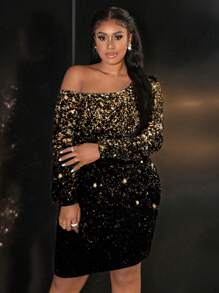 Slaydiva Plus Size Casual Minimalist Sparkly Star Print One Shoulder Dress