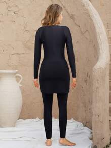 Swim Mulvari Women's Black Tankini Beach Outfit 3-Piece Set: Sports Tight Sexy Casual Swimsuit For Summer Beach Vacation - Black - View 3